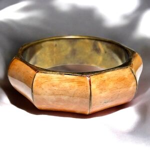 Vintage Bone and Brass bangle bracelet. Tribal Boho style bangle.